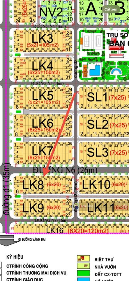 Bán đất liền kề hud nhóm 4, 6x20m, đường 26m, giá 2 tỷ 350 triệu