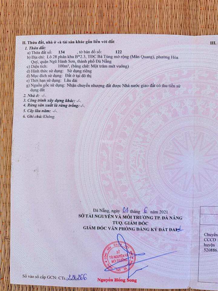Bán đất đường ban ban 1  hòa quý (khu tđc bá tùng 3). dt 100m2 giá 4ty  0942 992 ***
