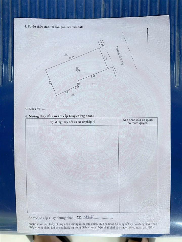 Bán đất mt đường hòa mỹ 9  vị trí gần bến xe .dt 75m2 ngang 5,2m giá 4ty8  0942 992 ***