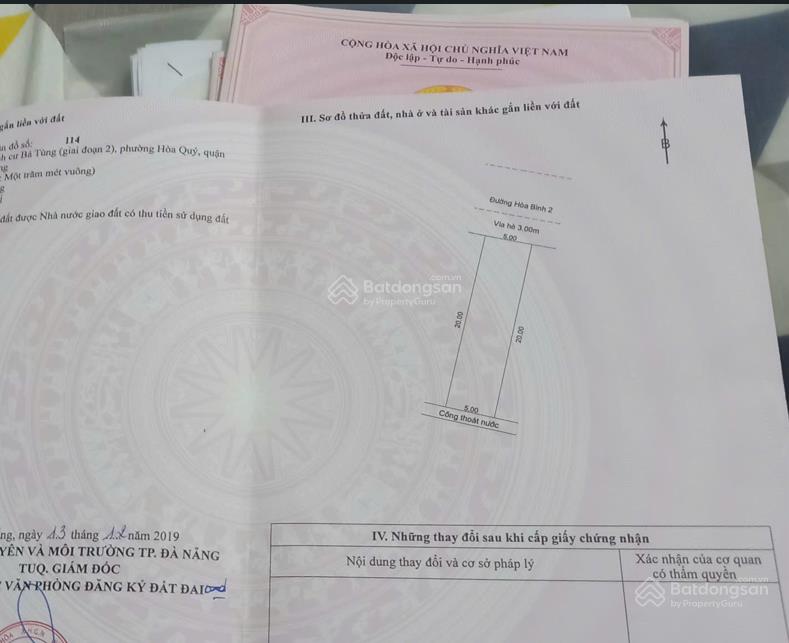Bán đất mt đường hòa bình 2 (bá tùng gđ2)  ngũ hành sơn. dt 100m2, giá 4,1 tỷ  0942 992 ***