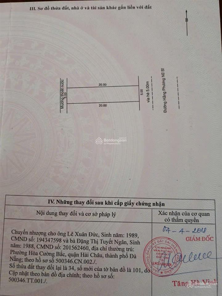 Bán đất mt đường hằng phương nữ sỹ  khu bá tùng 2. dt 100m2 giá 4ty650  0942 992 ***