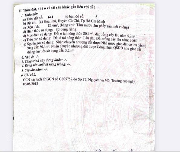 Anh mình cần bán lô đất đường nhựa thông, 1/ sông lu, hòa phú, củ chi (bình mỹ mới)