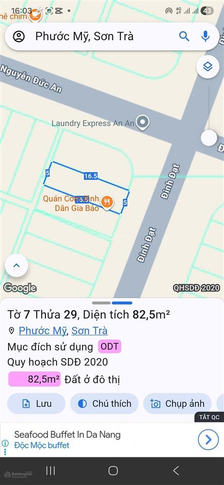 Bán lô đất mt đinh đạt sát góc dt 82.5m2 ngang 5m đường 7m5