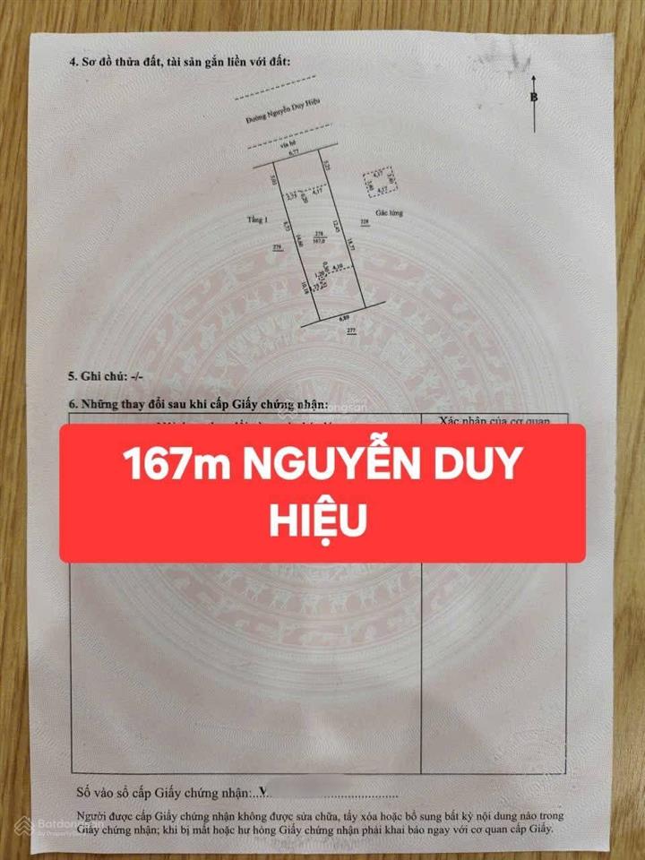 Bán đất mt nguyễn duy hiệu dt 167m2 ngang 6m7