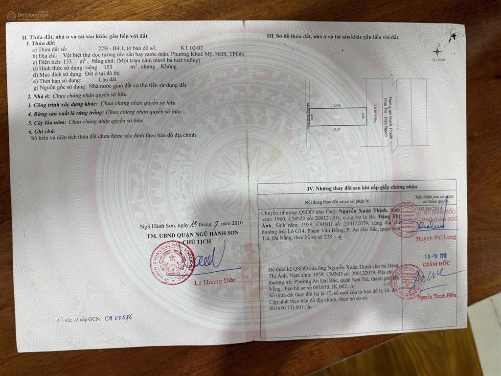 Bán lô đất mt võ nguyên giáp, dt 153m2 ngang 6m
