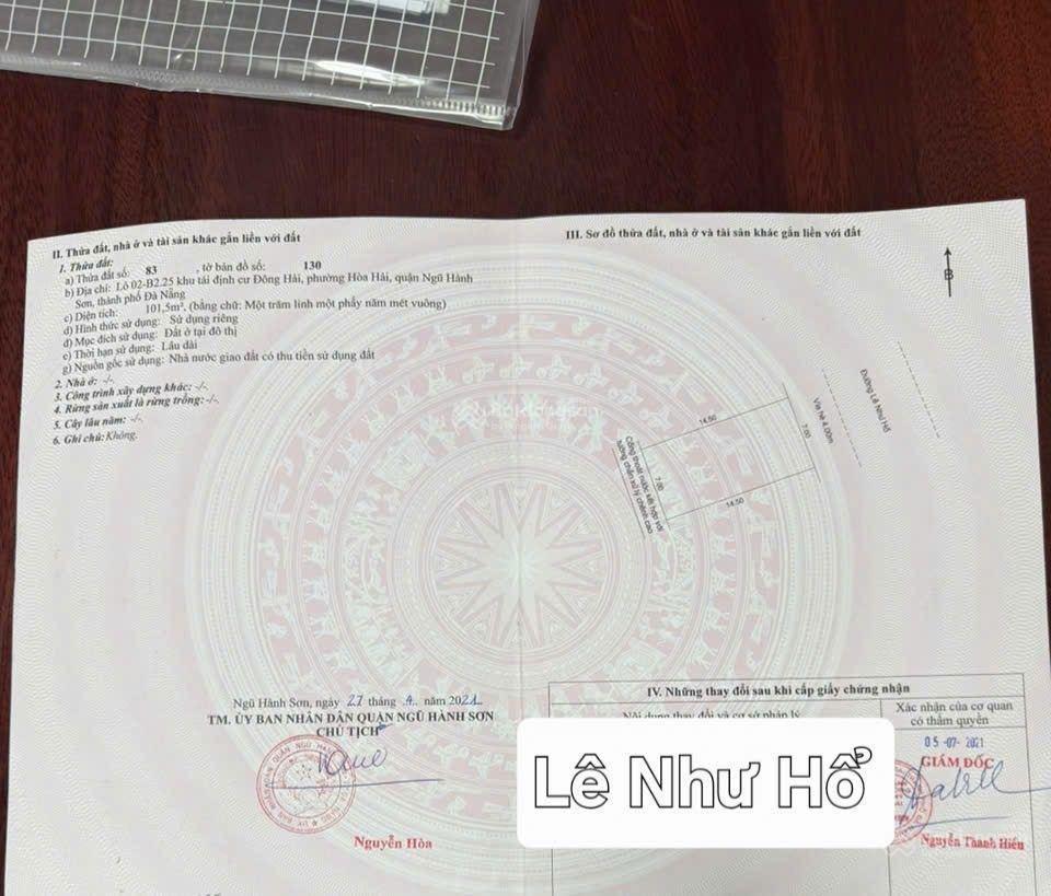 Bán đất mt lê như hổ dt 105m2 ngang 7m đường 7m5