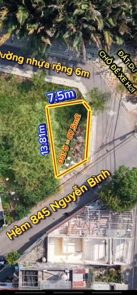 Đất góc 2mt hẻm 845 nguyễn bình, nhơn đức, 87.5m2. sổ sẵn