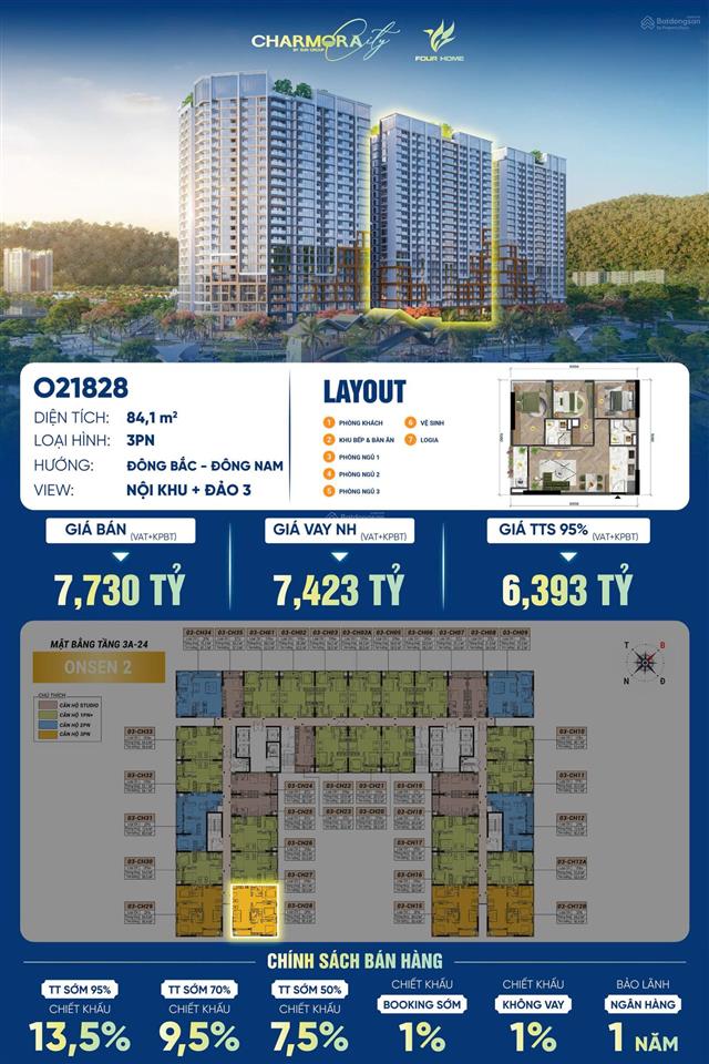 Còn duy nhất căn góc 3pn charmora city, tầng cao view sông, và nhiều căn giá f0 chủ đầu tư