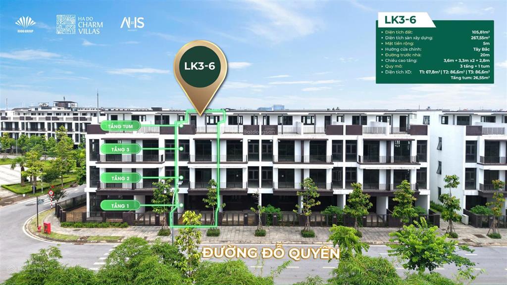 Liền kề hà đô 95m2 giá 21,5 tỷ hướng đông nam mát mẻ view công viên