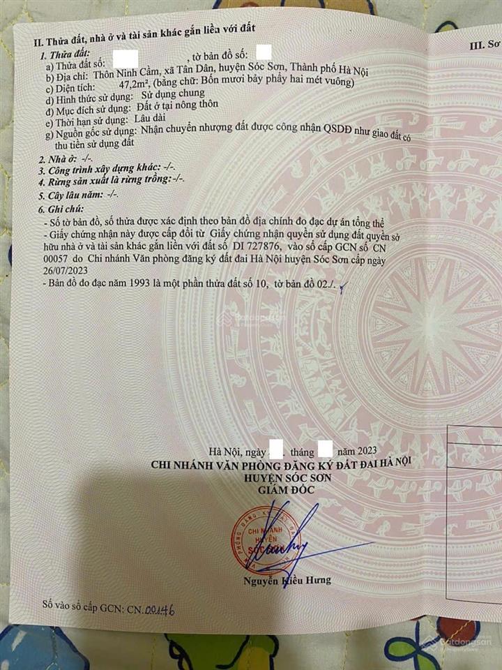 Chính chủ bán mảnh 48m ninh kiều tân dân sóc sơn.