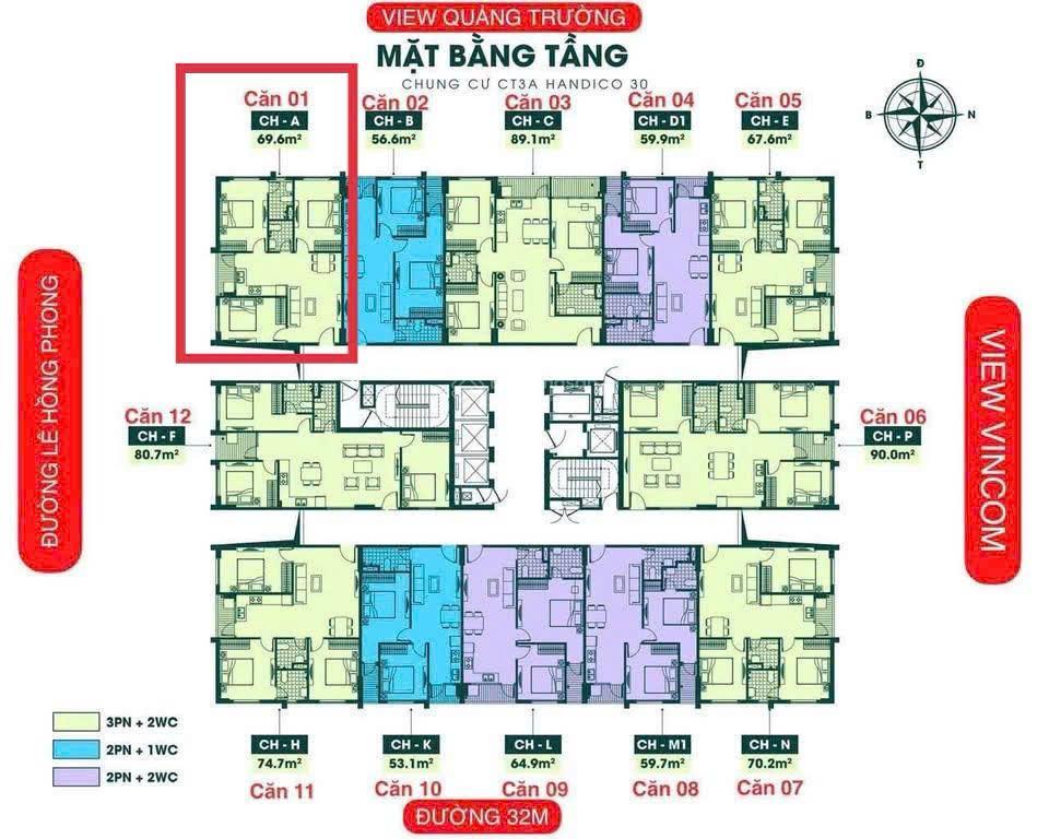 Nhượng lại căn góc 3pn chung cư handico ct3a, vòng xuyến minh khai.  0837 323 ***