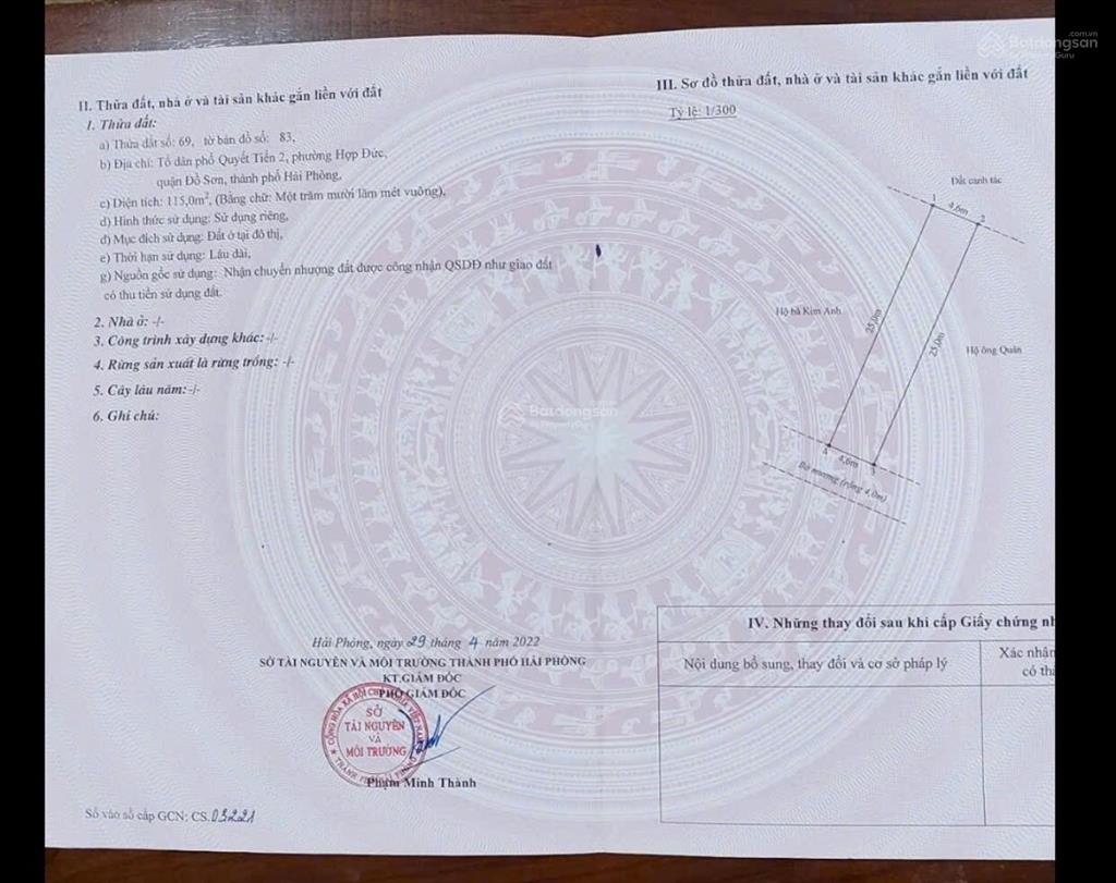 Bán đất tại quyết tiến đồ sơn 1,86 tỷ, 115m2, giá ưu đãi