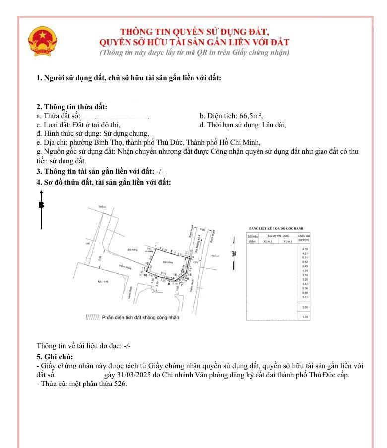 101bt lô đất hẻm xe hơi, đường 4, p. bình thọ góc 2 mặt tiền, cách chợ bắc ninh 100m dt 66.5m²