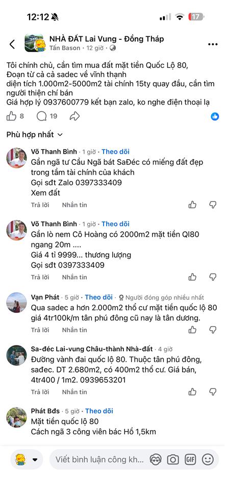 Bán 1.500m2 có thổ cư mặt tiền 11m giá 11.8ty nằm đường lớn ql80 xã bình thành lấp vò 0937 600 ***