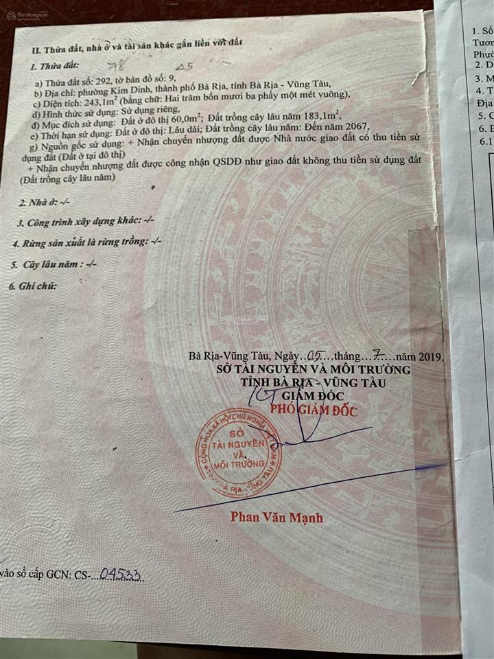 Chính chủ cần bán đất phường long hương (kim dinh) bà rịa. hỗ trợ vay ngân hàng 1 tỷ