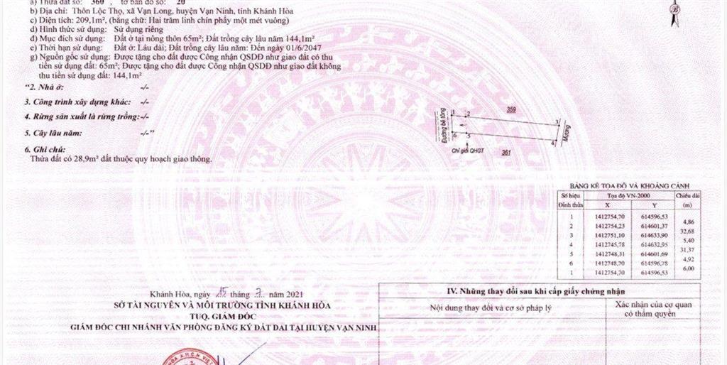 Bán đất thôn lộc thọ vạn long, vạn ninh | 19tr/m (~3,97 tỷ)