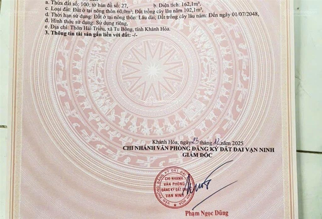 Bán đất thôn hải triều xã tu bông 162m2  gía 18tr/m2