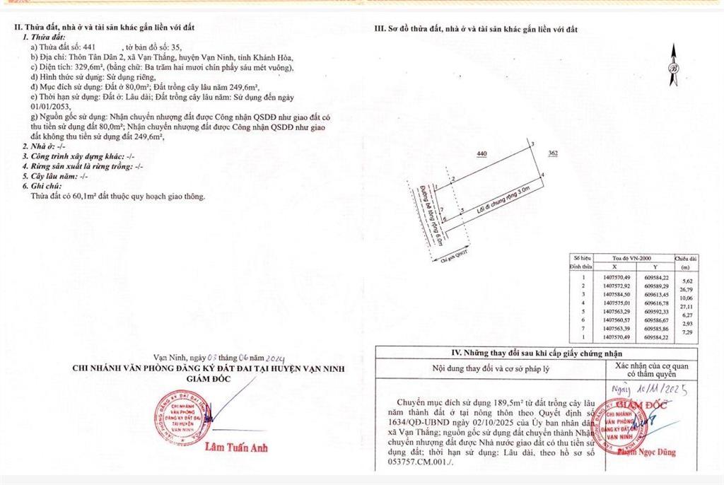 Bán đất 329,6m2 full thổ cư thôn tân dân 2 vạn thắng, vạn ninh