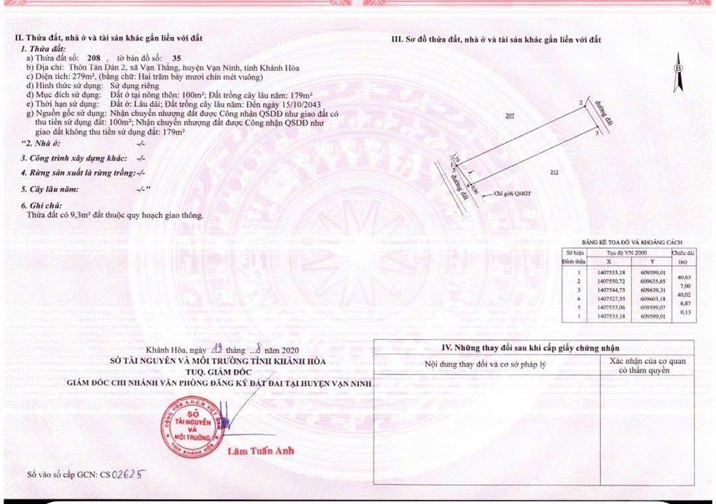 Bán đất thôn tân dân 279m vạn thắng, vạn ninh | chỉ 16,5 triệu/m