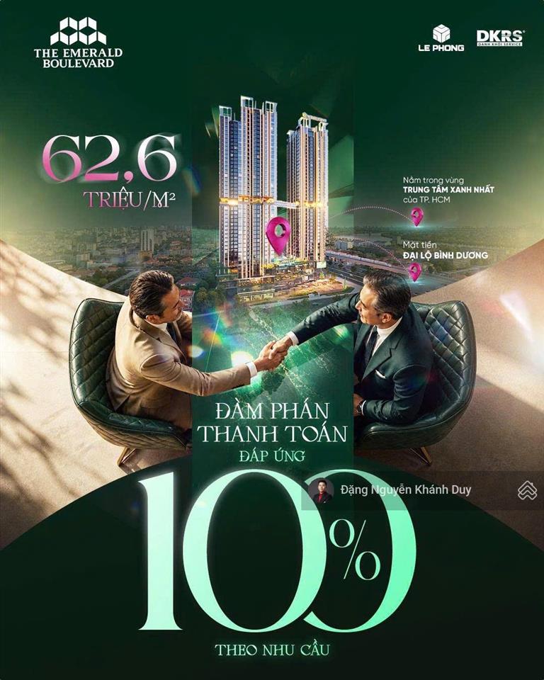 Booking ưu tiên chọn căn emerald boulevard dòng căn hộ cao cấp nhất ql13  full nội thất view sông