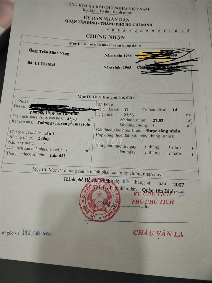 Cần bán nhà cc sổ hồng riêng, Hẻm 21 Bùi Thế Mỹ