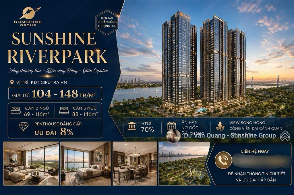 Dự án mới nhất tại kđt ciputrasunshine river parkgiá từ 104tr/m2+dt 63m270m290m2100m2140m2