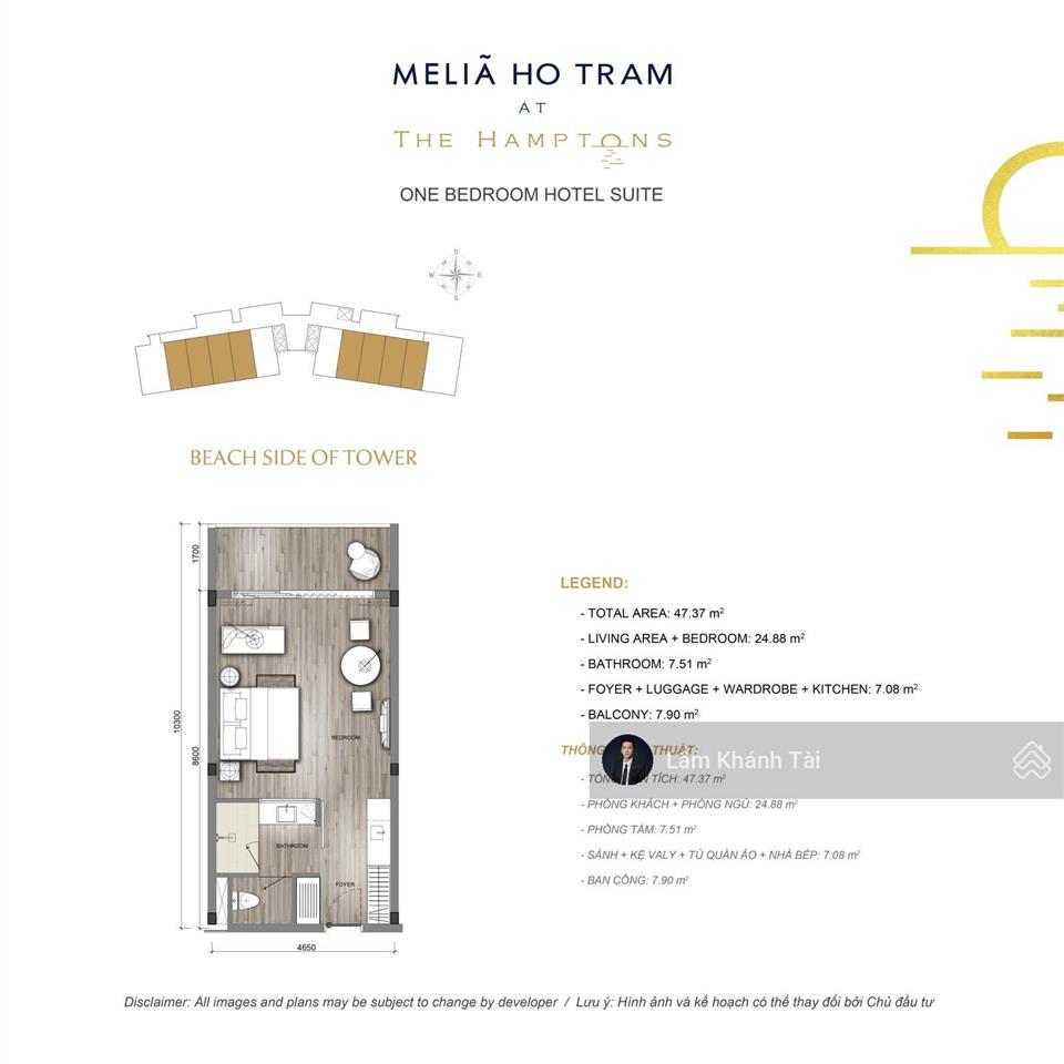 Cần bán cắt lỗ 500tr căn hộ 1pn view biển melia hamptons hồ tràm 47m2 full nội thất