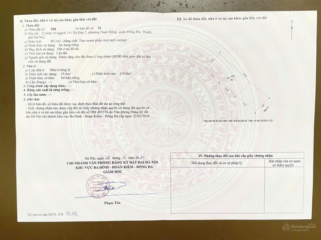 Bán nhà 3 tầng phố xã đàn. dt 81m2. mt 4,7m. h đn. ô tô vào nhà. giá 21,8 tỷ.
