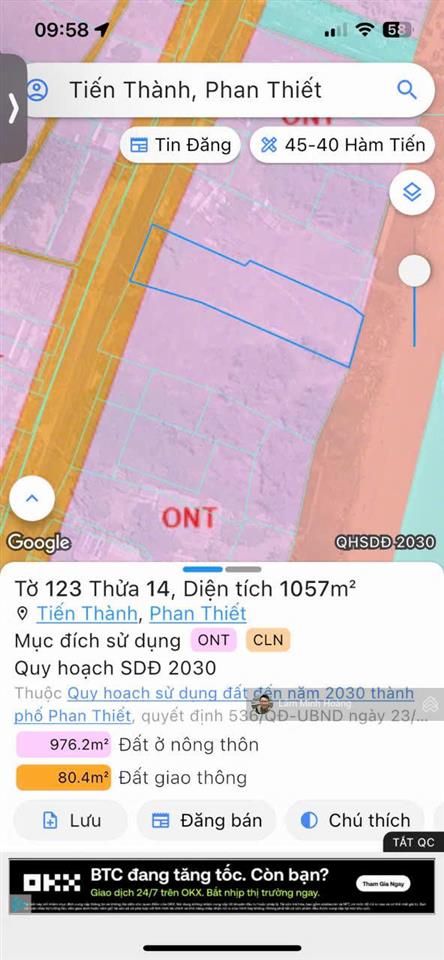 Bán đất tại tiến thành, phan thiết, giá siêu hời 22 triệu / m2, 1057 m2