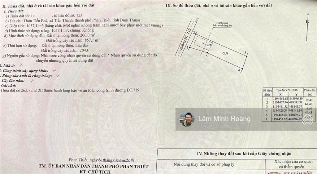 Bán đất tại tiến thành, phan thiết, giá siêu hời 22 triệu / m2, 1057 m2
