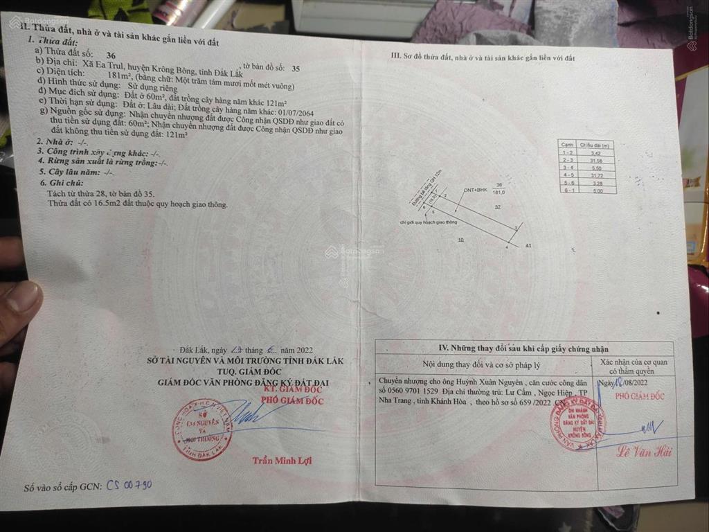 Chính chủ bán đất tại ea trul, đắk lắk đường bê tông qh 12m