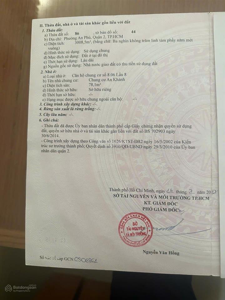 Chính chủ cần bán gấp căn chung cư an khánh mặt tiền song hành, xa lộ hà nội dt 88m2 căn 2pn 2wc