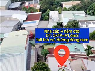 (5x19) 91,6m2 đất có sẵn nhà c4 full thổ cư 3 mặt tiền thông thoáng hẻm ô tô thông bờ bao sông sg