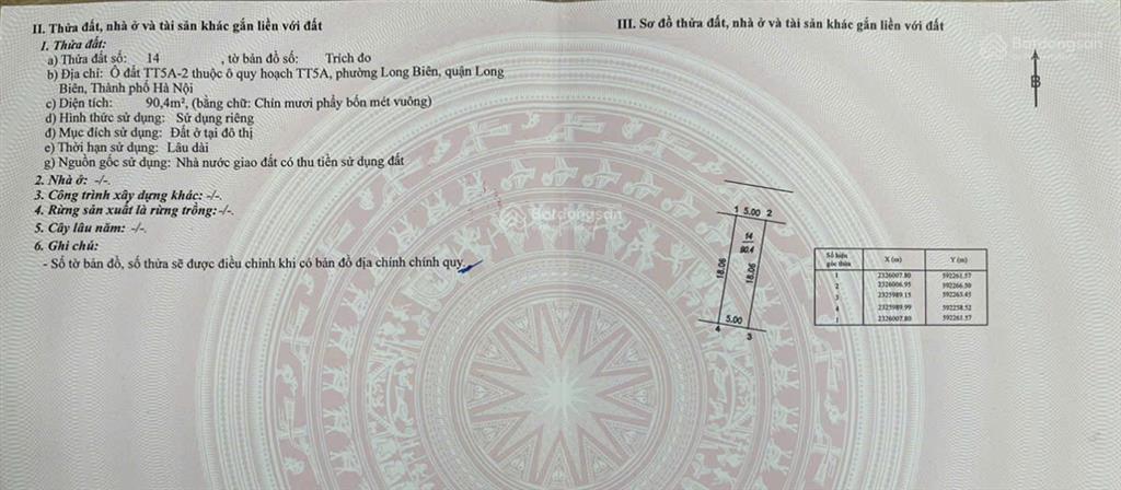 Bán đất đấu giá tt5a  2 phường long biên, diện tích 90,4m2 đường 13m  chính chủ bán