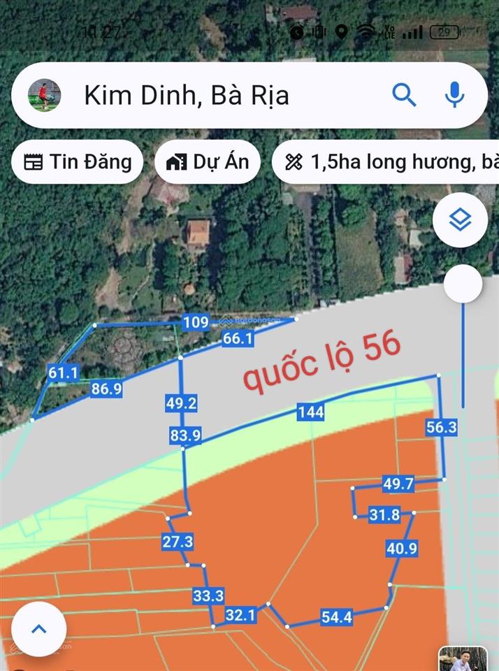 Bán 1,5ha mặt tiền ql56 kim dinh  bà rịa