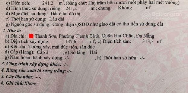 Chính chủ bán đất mặt tiền đường thanh sơn  hải châu bề ngang 11.2m