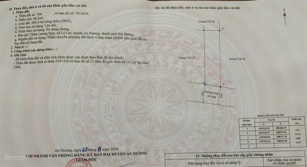 1,39 tỷ 60m2 đường 5m tại lương quy, an dương