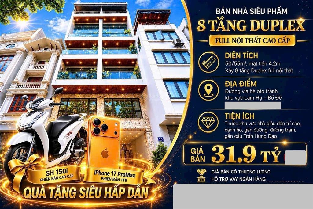 Nhà 55m2 xây 8 tầng, thang máy, full nội thất, gara ô tô, đường 12m ở lâm hạ, bồ đề, hn 31.9 tỉ