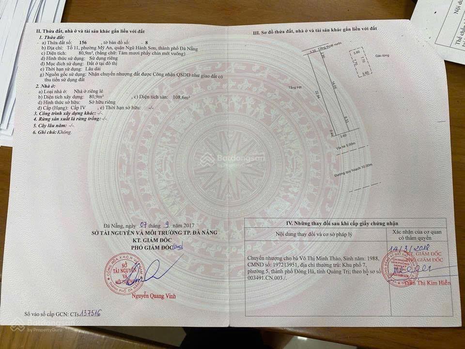 Bán lô đất đỗ bá ngũ hành sơnan thượng đà nẵng 0905 890 ***