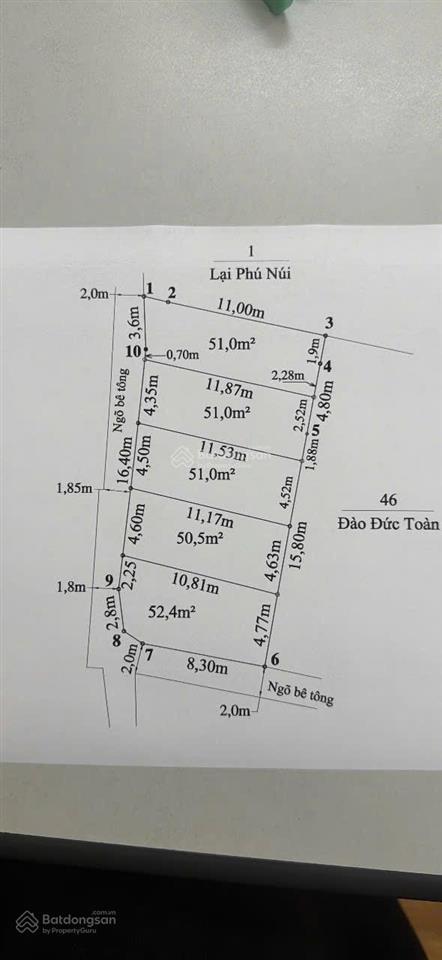 Bán 51m² ngõ 80 chợ định đoài trung tâm quận đồ sơn gần biển. diện tích  51m². ngang 4,5m.