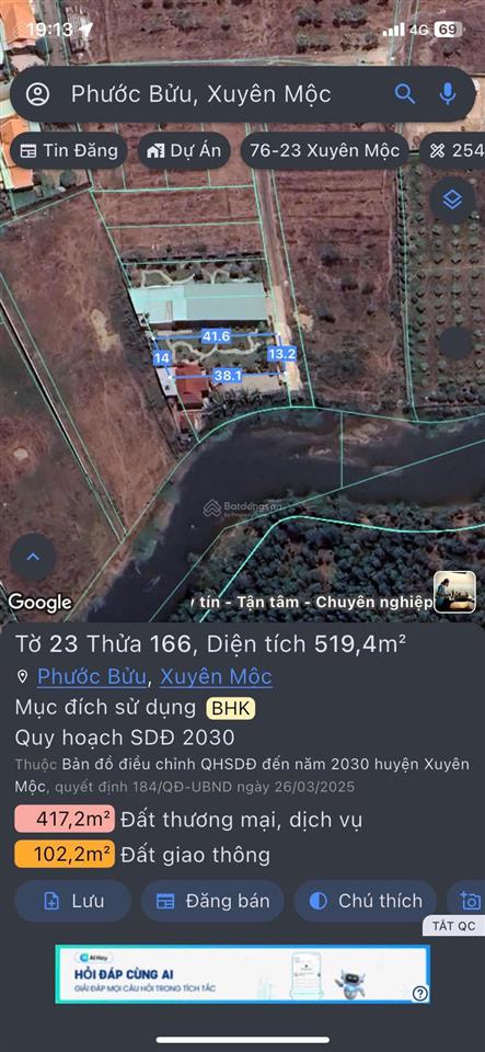 Bán đất tại thị trấn phước bửu, giá 6 tỷ, diện tích 1.500 m2, view đẹp