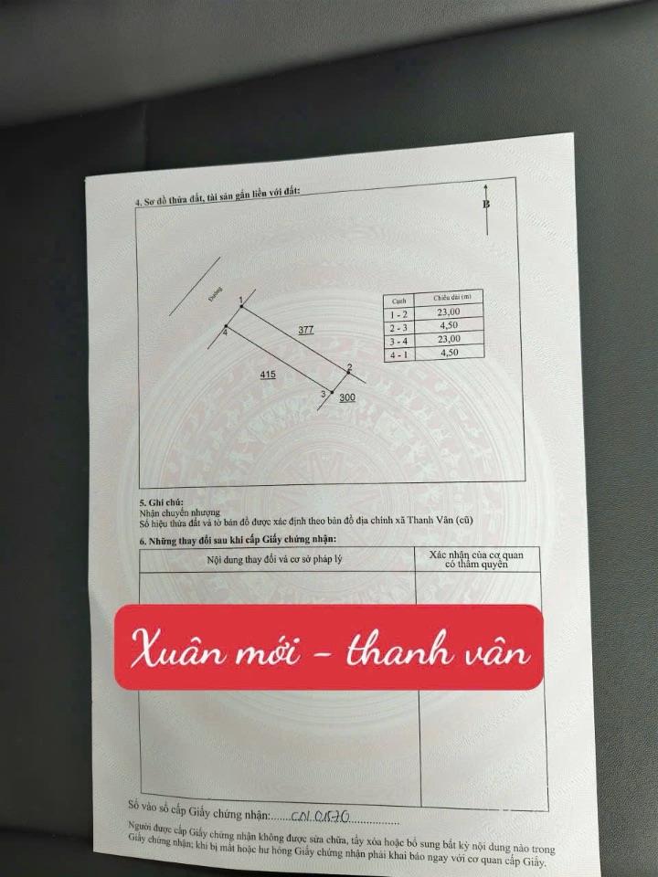 BÁN ĐẤT TRỤC CHÍNH THANH VÂN-TAM DƯƠNG-VĨNH PHÚC DT102,4m2 MT4,5m SẴN SỔ 1,2x TỶ