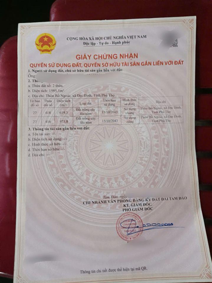Bán lô đất đẹp diện tích lớn 1.595,1m2 tại Đại Đình, gần khu du lịch Tây Thiên, Tam Đảo giá 800tr 0988296228