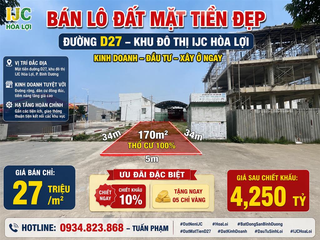 Bán lô đất mặt tiền đường d27, p. bình dương, tphcm.  0934 823 *** tuấn phạm