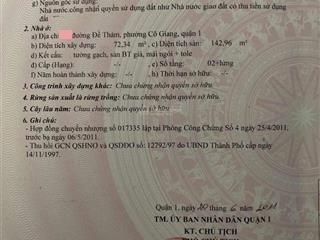Bán nhà mặt tiền đề thám, quận 1 3.65m nở hậu 3.8m x 24m, công nhận 72.34m2, gần ngã 4 cô giang