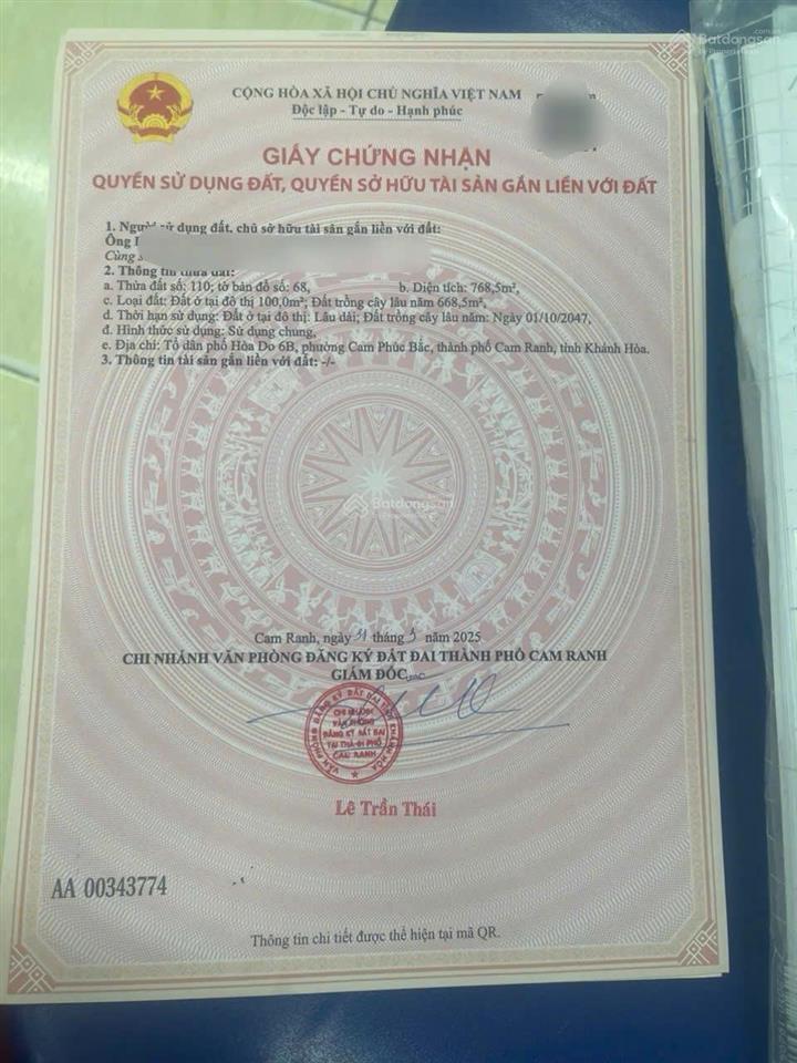 Bán đất mặt tiền quốc lộ 1a diện tích lớn cam phúc bắc, cam ranh