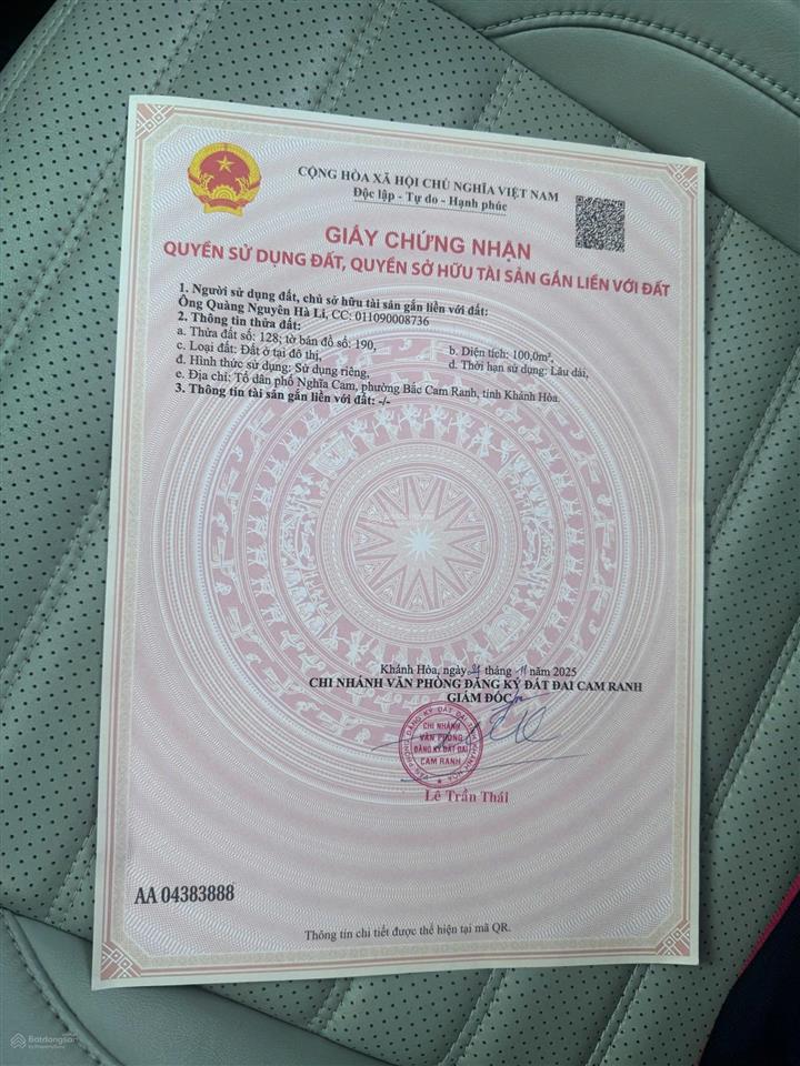 Bán đất tại tdp nghĩa cam, cam nghĩa, cam ranh.giá 3,2 tỷ, có 100m2, giá tốt.