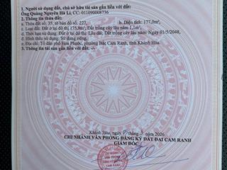 Bán đất tại đường lê thánh tông,bắc cam ranh,khánh hoà.giá 5,2 tỷ, có 175,9 m2, view đẹp, giá tốt.