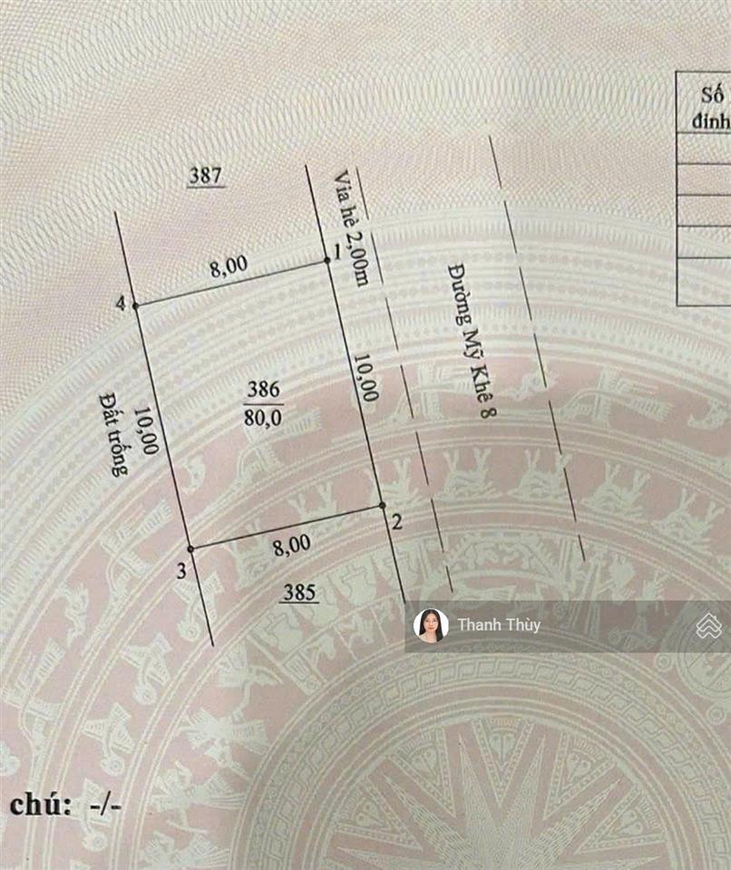 Bán đất mỹ khê 8, sát biển mỹ khê, dt 80m2, ngang 10m, giá 15. x tỷ