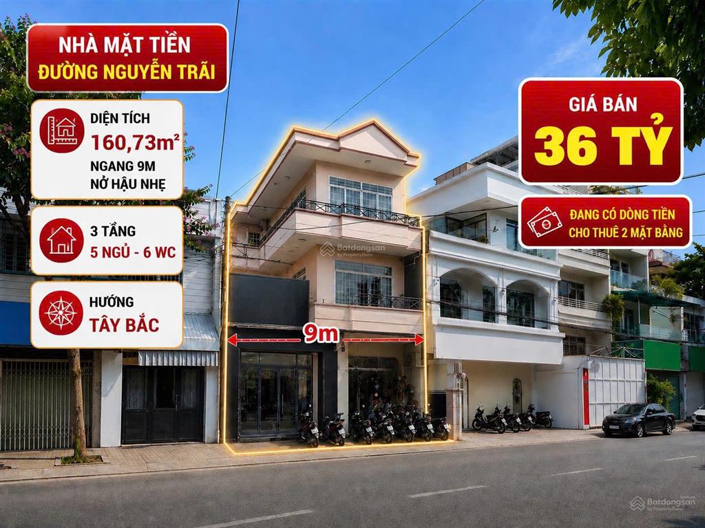 Nhà 3 tầng mặt tiền nguyễn trãi   ngang dài 9m * cách biển trần phú 900m. giá  36 tỷ